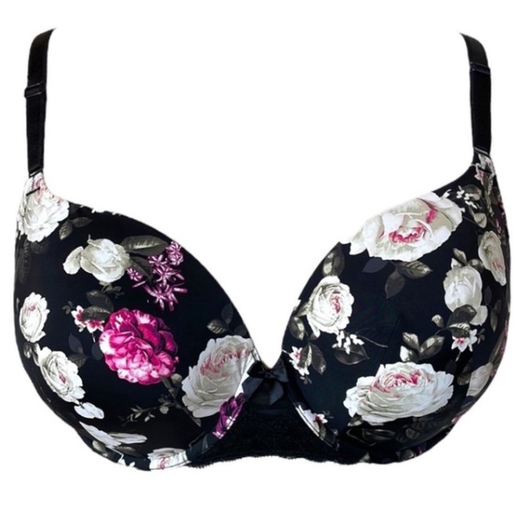 Torrid Curve Bra Floral Lace Black White Pink Underwire Push Up Padded Boho 44 B - Picture 1 of 16